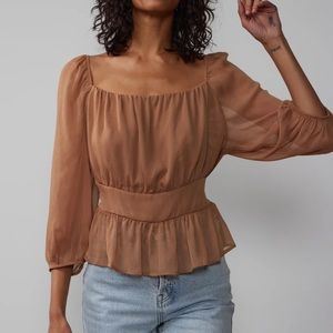 NWT- New York & Co Balloon Sleeve Square Neck Peplum Top, Medium